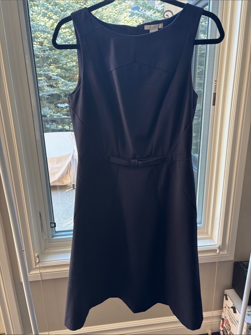 H&M Navy Sleeveless Fit-and-Flare Dress with Waist Bow